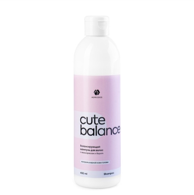 ADRICOCO CUTE BALANCE, Шампунь балансирующий для волос с лемонграссом и бораго, 400 мл