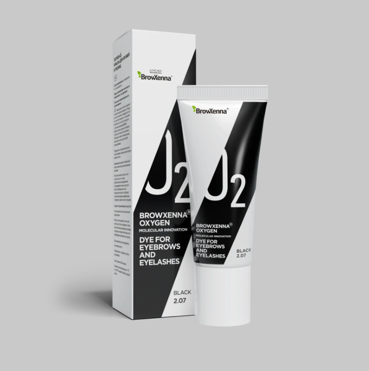 BrowXenna OXYGEN J2, Краска для бровей и ресниц BLACK (чёрный) #2.07, 15 мл
