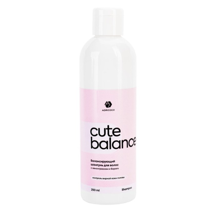 ADRICOCO CUTE BALANCE, Шампунь балансирующий для волос с лемонграссом и бораго, 250 мл