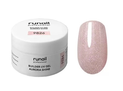 RUNAIL, Моделирующий УФ-гель c шиммером BUILDER UV GEL AURORA SHINE, 15 г №9826 Ч/З
