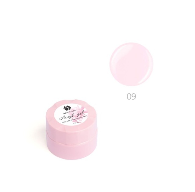 ADRICOCO, Акригель для наращивания ногтей №09 камуфлирующий кремовый розовый, 10 мл