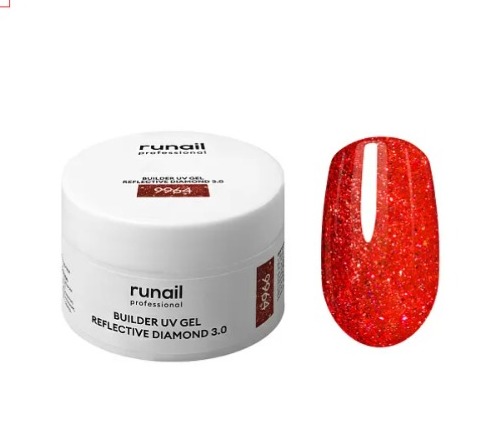 RUNAIL, Моделирующий УФ-гель cветоотражающий  BUILDER UV GEL PERFECTIV DIAMOND 3.0, 15 г №9964