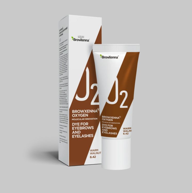 BrowXenna OXYGEN J2, Краска для бровей и ресниц WARM WALNUT (орехово-коричневый) #6.42, 15 мл