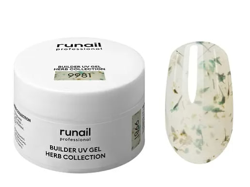 RUNAIL, Моделирующий УФ-гель c сухоцветами BUILDER UV GEL HERB COLLECTION, 15 г №9981 Ч/З