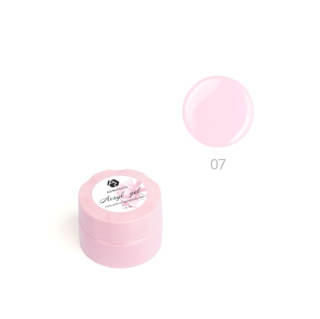 ADRICOCO, Акригель для наращивания ногтей №07 камуфлирующий нежный розовый, 10 мл