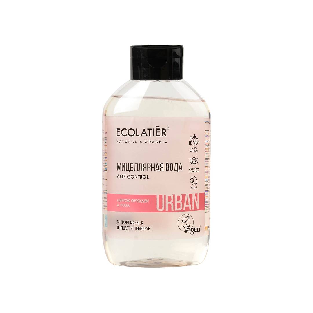 ECOLATIER URBAN, Мицеллярная вода д/снятия макияжа ЦВЕТОК ОРХИДЕИ И РОЗА, 400мл