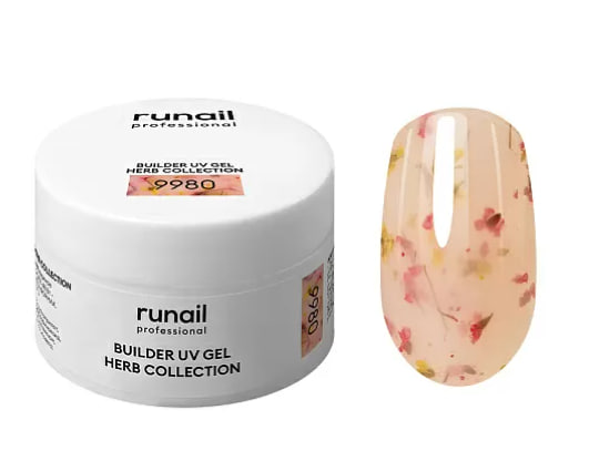 RUNAIL, Моделирующий УФ-гель c сухоцветами BUILDER UV GEL HERB COLLECTION, 15 г №9980