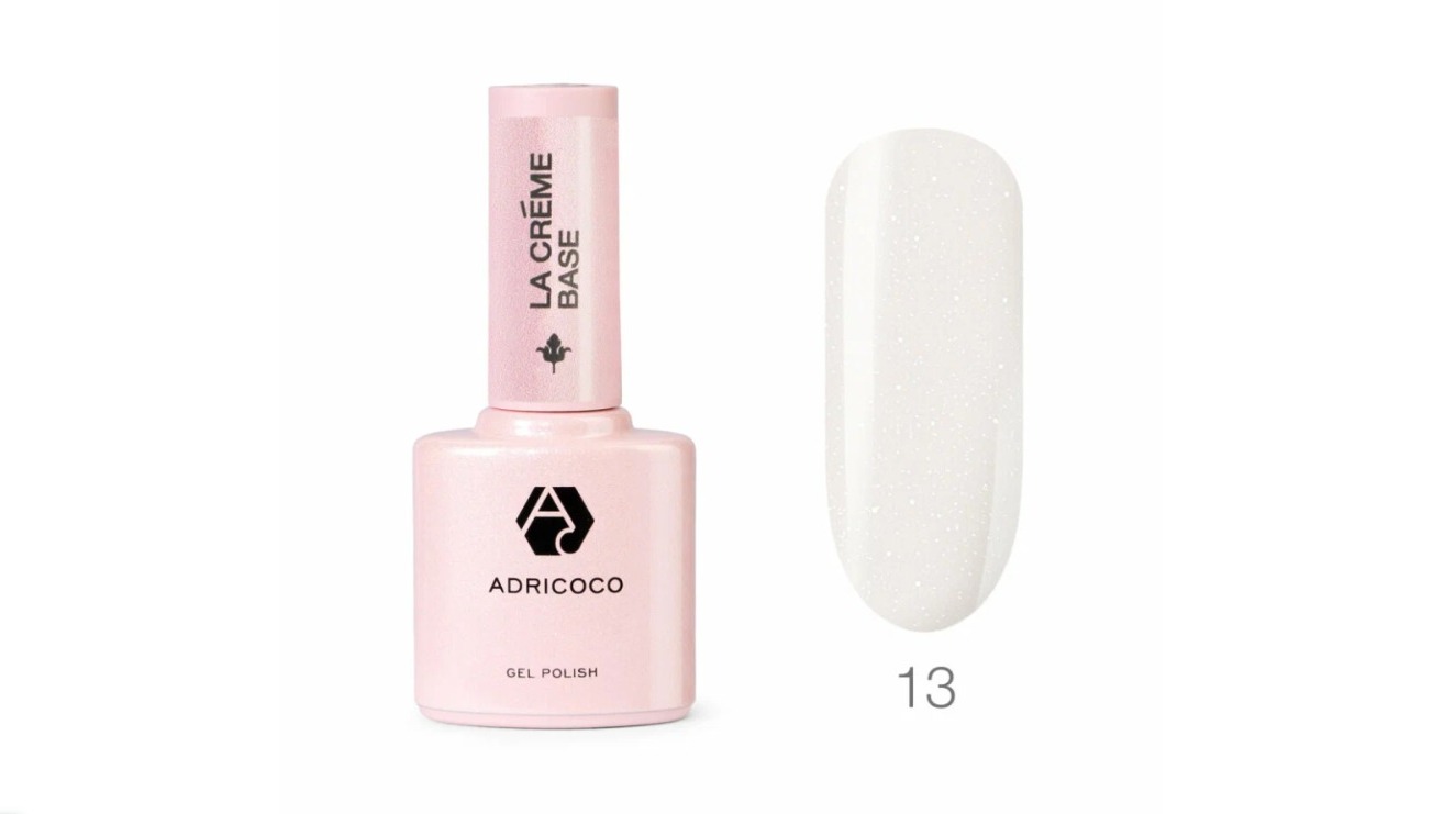 ADRICOCO, Камуфлирующая база, La creme base №13 - молочный белый с шиммером, 10 мл