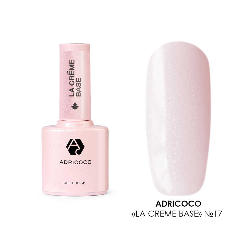 ADRICOCO, Камуфлирующая база, La creme base №17 - пастельный розовый с шиммером, 10 мл