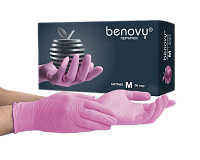 BENOVY, Перчатки нитриловые текст. на пальцах, размер M, Розовый, Ч/З