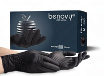 BENOVY, Перчатки нитриловые текст. на пальцах, размер XS, Черный, 50 пар Ч/З