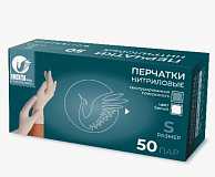 INEKTA PRO, Перчатки нитриловые неопудренные, M, Белый, 50 пар
